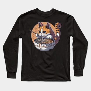 Cat eating ramen Long Sleeve T-Shirt